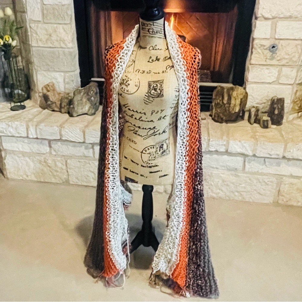 Cozy Orange and Brown Poncho Sweater